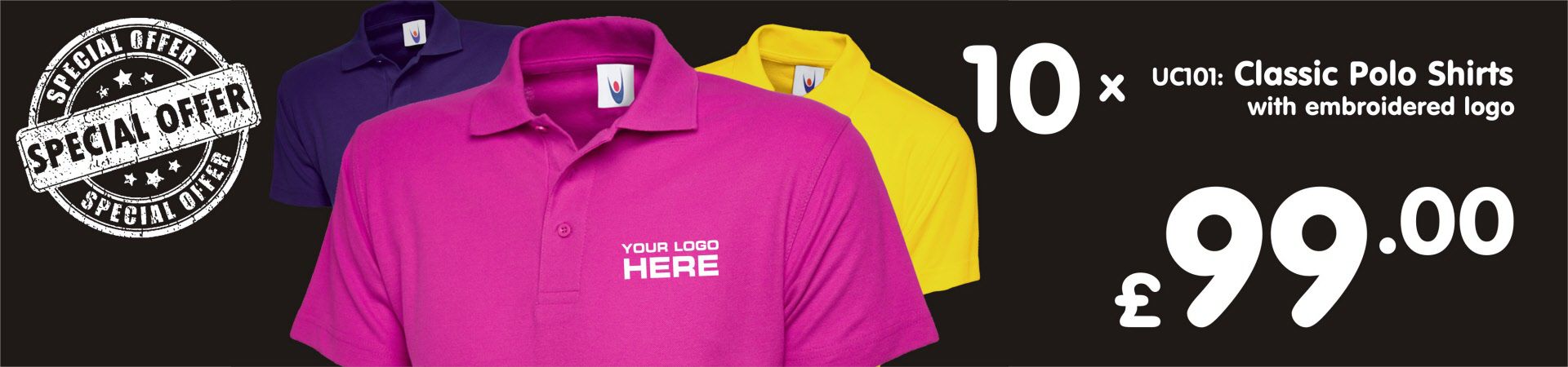10 x UC101: Embroidered Polo Shirts